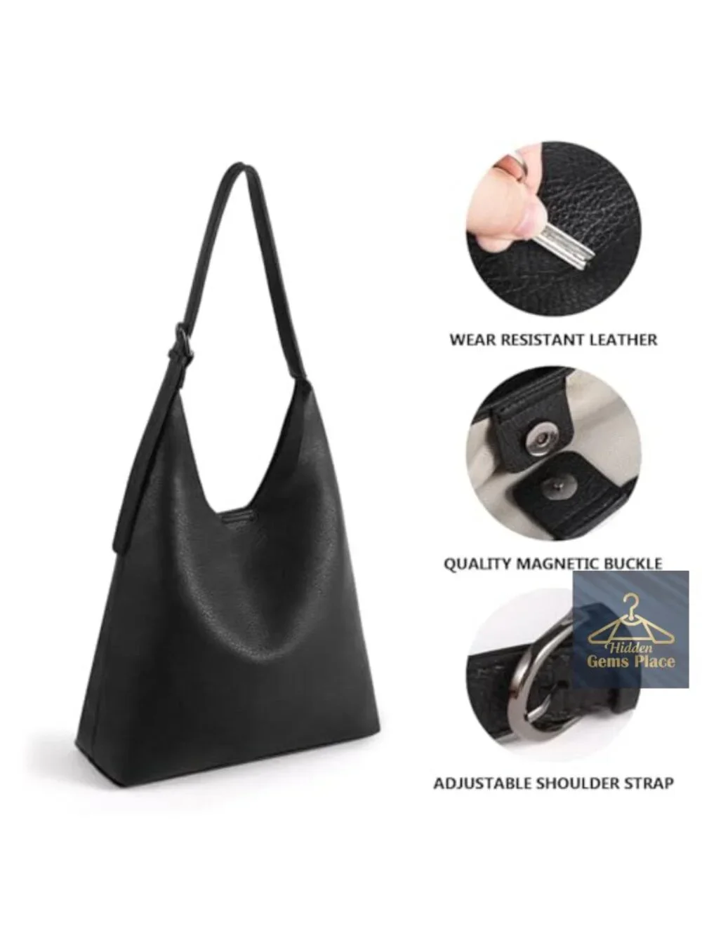 Vegan Leather Slouchy Hobo Bag with Adjustable Strap, Large